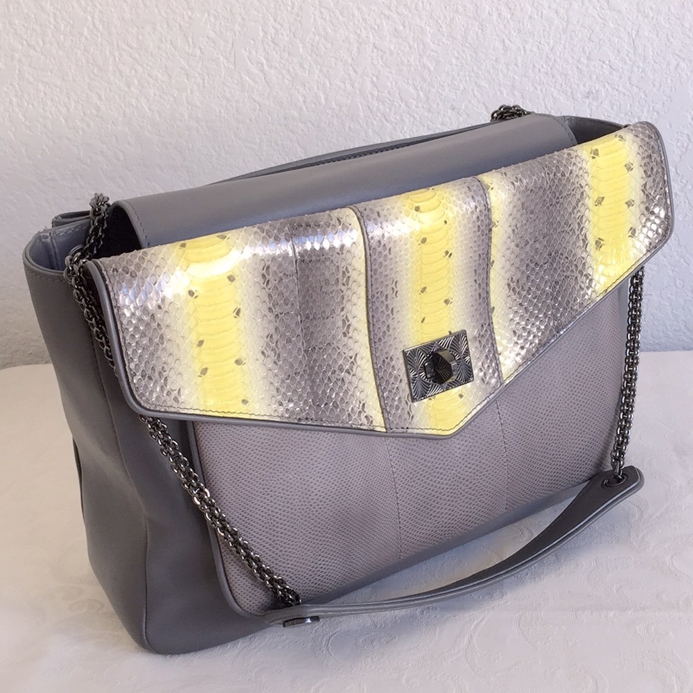 Baraboux Leather And Python Chain Strap Bag - image 1